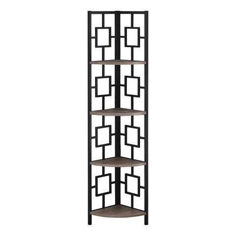 Monarch Specialties I 3611 Bookshelf, Bookcase, Etagere, Corner, 4 Tier, 62" H, Office, Bedroom, Metal, Laminate, Brown, Black, Contemporary, Modern