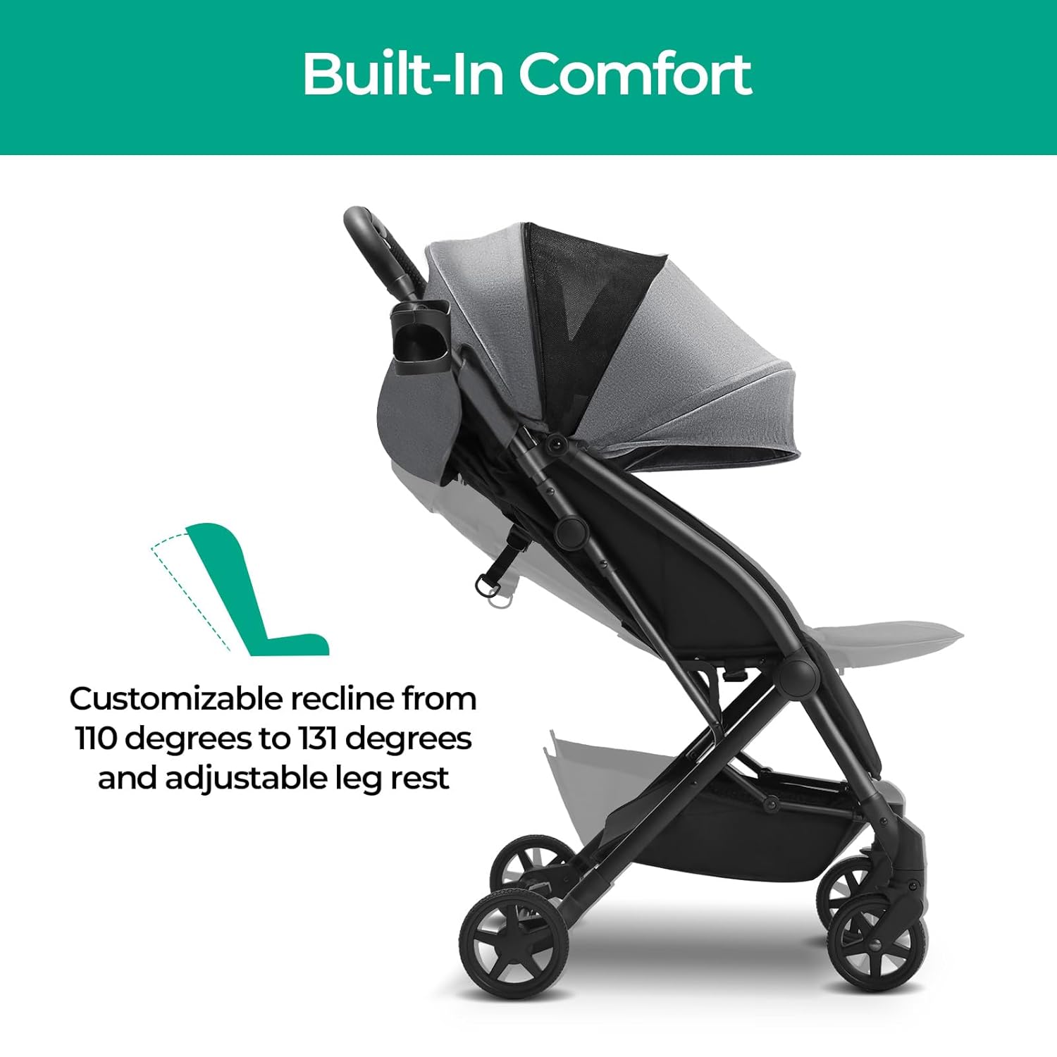 Mompush Lithe Lightweight Stroller, Compact One-Hand Fold Travel Stroller for Airplane Friendly, Reclining Seat and Large Canopy, with Rain Cover & Travel Carry Bag & Cup Holder