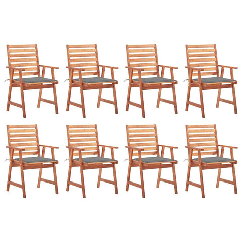 vidaXL Patio Dining Chairs 8 Pcs, Acacia Wood Slat Back Outdoor Dining Chair with Cushions, Patio Chair for Garden, Retro Style, Solid Wood Acacia