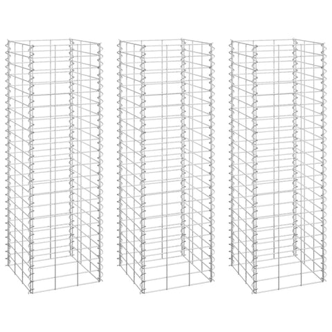 vidaXL Gabion Raised Beds 3 pcs 11.8"x11.8"x39.4"– Silver Iron - Easy to Construct – Durable and -Proof – Ideal for Garden Landscaping – Versatile and Modern Design.