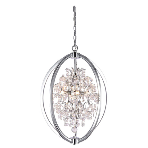 BETHEL Chrome Sphere CAGE Chandelier with Clear Crystal Beaded Draping