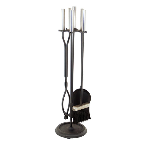 Minuteman International Neoclassic 5-piece Fireplace Tool Set, Polished Chrome and Black