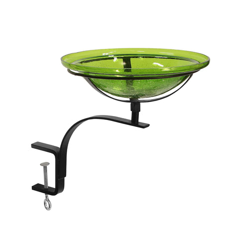 Oakestry Fern Green Crackle Rail Mount Bracket Birdbath Outdoor Garden Glass Water Bowl Railing