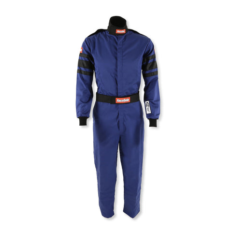 RaceQuip 110025RQP 110 Series 1-Pc Driving Suit SFI 3.2A/1 Blue/Black Stripe Large