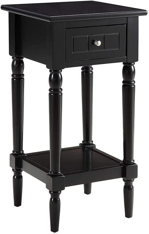 Convenience Concepts French Country Khloe 1 Drawer Accent End Table 14" - Traditional Farmhouse Side Table with Storage Drawer and Shelf for Living Room, Black