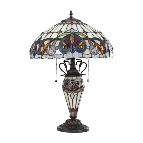 Chloe Lighting Serenity Victorian Tiffany-Style Dark Bronze 3 Light Double Lit Table Lamp 16" Wide