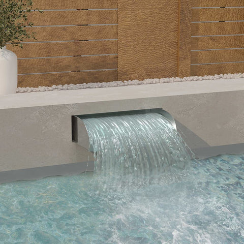 vidaXL Stainless Steel 304 Waterfall - 23.6"x13.4"x5.5" Silver Water Feature - Ideal for Garden Ponds, Swimming Pools - Chlorine Water-Resistant, Steady Water Flow