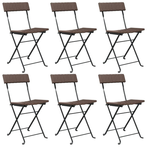 vidaXL Folding Bistro Chairs - Set of 6 - Weather Resistant Brown Poly Rattan and Steel Frame - Patio, Garden, and Terrace Seating