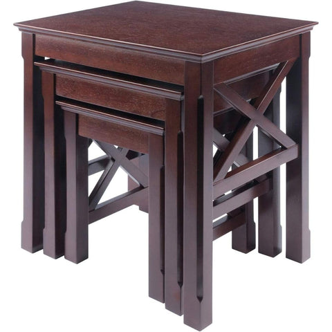 Oakestry Xola Three Piece Nesting Table Set Cappuccino Solid Wood Construction with X Cross Side Panels Space Saving Design for Living Room Bedroom or Office Nightstands Built for Everyday Use