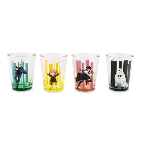 Silver Buffalo Spy x Family Trio and Logo Mini Whiskey Shot Glasses, Set of 4 | Home Barware For Liquor and Beverages | Each Holds 2 Ounces