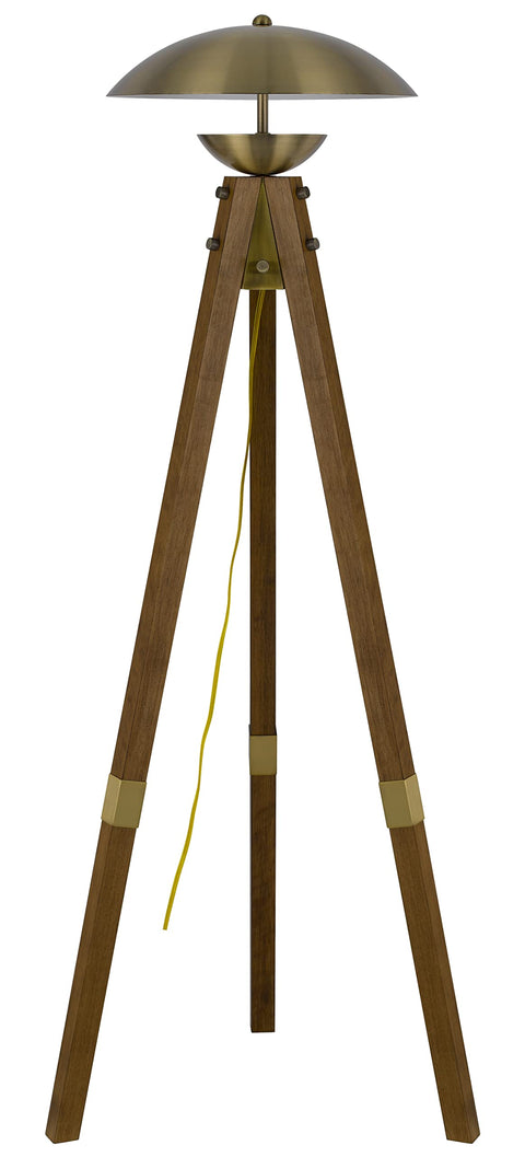 Cal Lighting BO-3801FL Lakeland 18W Intergrated LEDTripod Rubber Wood Floor Lamp with Half Domed Metal Shade