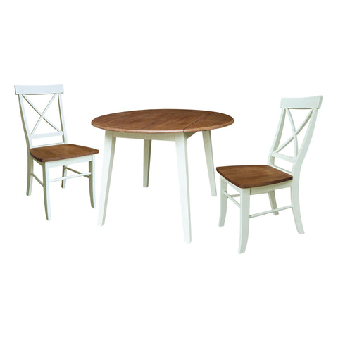 IC INTERNATIONAL CONCEPTS 42" Solid Wood Round Dual Drop Leaf Dining Table with 2 Chairs - Multi-Color