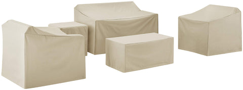 5Pc Outdoor Furniture Cover Set Tan - Loveseat, Two Armchairs, End Table, & Rectangle Table