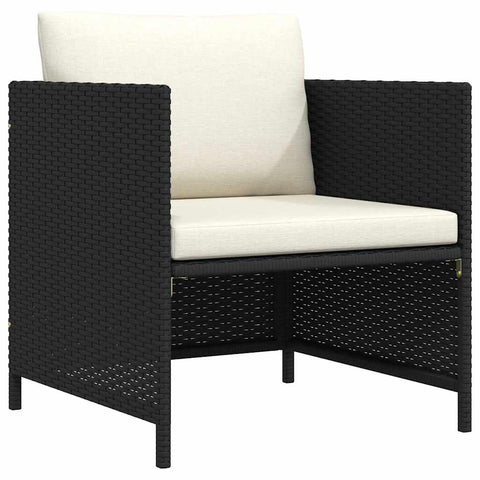 vidaXL Outdoor Patio Sofa with Cushions - Stylish & Functional Black Poly Rattan Garden Seat with Removable Cream White Cushions, Weather-Resistant & Lightweight