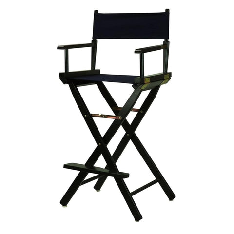 Oakestry 30-inch Directors Chair with Black Wood Frame and Navy Blue Canvas Seat and Backrest Folding Portable Bar Height Tall Chair for Makeup Artists, Filmmaking Events, Patio Camping, and Home Use