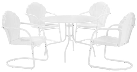 Tulip 5Pc Retro Outdoor Dining Set White Satin - Dining Table & 4 Chairs
