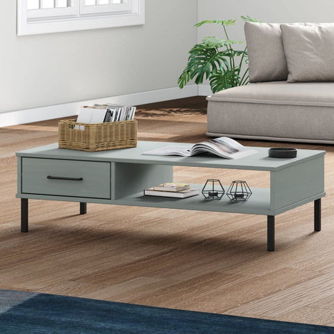 Oakestry Coffee Table Grey Solid Pine Wood, Metal Low Coffee Table Premium Storage Cabinet Modern Luxury Storage Solution Elegant Dining Interior Furniture Space Saving Organizer