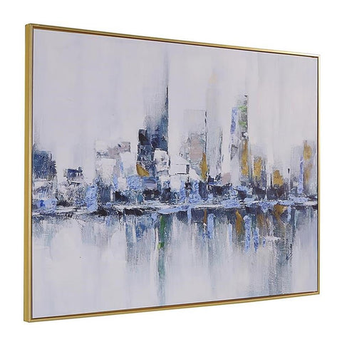 Carolina Classic Cityscape Abstract Wall Art 24 x 32 with Gold Frame in Teal