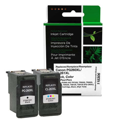 Clover Remanufactured High Yield Ink Cartridges Replacement for Canon 3706C005 (PG-260XL/CL-261XL) | Black & Color 2 Pack XL