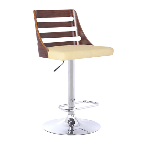 Armen Living Storm Barstool in Cream Faux Leather, Walnut Wood and Chrome Finish