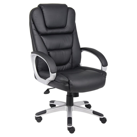 Oakestry High Back Executive Chair Black Leatherplus Upholstery No Tools Assembly Office Chair with Padded Armrests Contoured Cushioning Adjustable Height Swivel Seat with Tilt Tension Control
