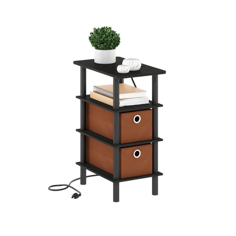 Furinno Turn-N-Tube Side Table, 4-Tier End Table with Charging Station and Storage Bins, Night Stand, Bedside Table with USB and Type-C Charging Port, for Living Room, Bedroom, Espresso