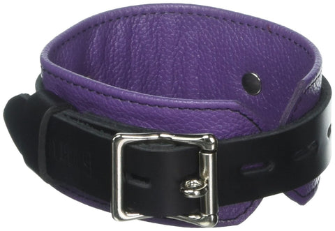 Strict Leather Deluxe Locking Ankle Cuffs, Purple and Black 12" Length x 2" Width