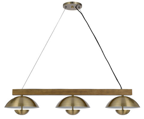 Cal Lighting Lakeland 15W X 3 Intergrated Dimmable Led Metal/Rubber Wood Island Chandelier with Half Domed Metal Shade