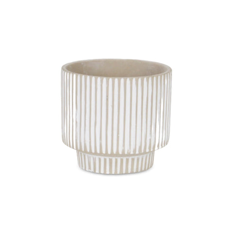Cheungs Triani Round Lined Pattern Band Pattern Ceramic Pot- Small - Gray
