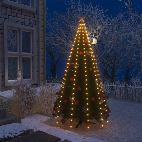 vidaXL Christmas Tree Net Lights with 250 Energy-Efficient Warm White LEDs, Suitable for Indoor and Outdoor use, with Waterproof Design and USB Connector, 98.4", Dark Green PVC Material