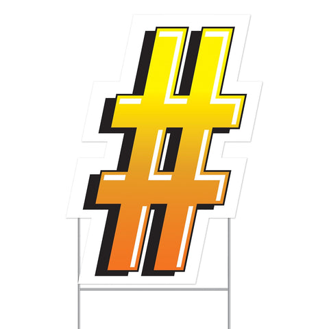 Beistle Plastic # Number Yard Sign with Metal Stakes-Happy Birthday Party Outdoor Lawn Decoration, 18" x 13.14", Yellow/Orange/White/Black