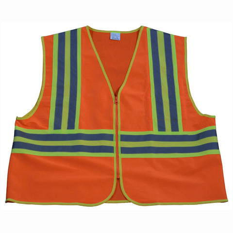 Petra Roc OV2-CB2-L/XL Safety Vest ANSI Class 2, Two Tone Orange Solid with Lime Contrast Binding, 2x1" Laminated Reflective Tapes, Zipper Closure, 3-7 Pockets, L/XL