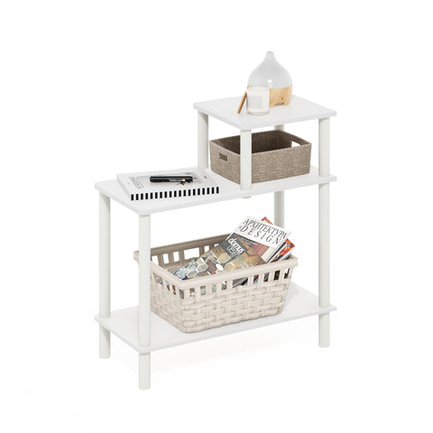 Furinno Turn-N-Tube Side Table, 3-Tier Rectangle Sofa End Table with Open Shelf, Toolless Assembly Night Stand, Bedside Table, for Living Room, Bedroom, White