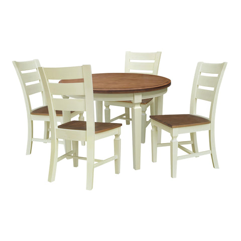 IC INTERNATIONAL CONCEPTS 44 in Round Wood Dining Table with 4 Ladderback Chairs in Hickory/Shell