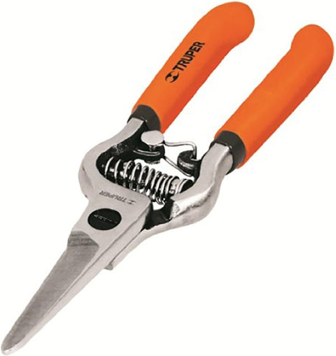 Truper 31550 7-Inch Scissor Snip Head, Bypass Pruner, Drop Forged Blades, Re-Coil Spring, Soft Vinyl Handles