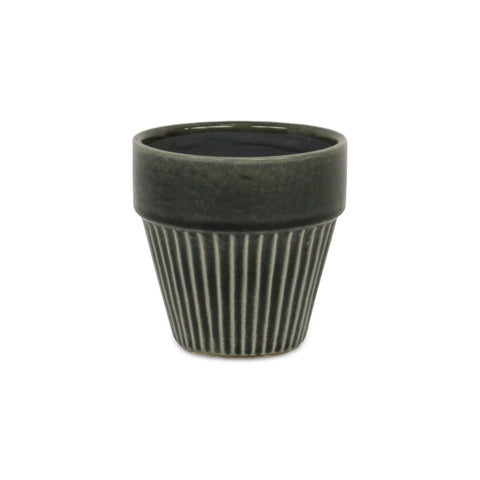Cheungs Corseta Tapered Vertical Lined Pattern Ceramic Pot - Small - Dark Gray