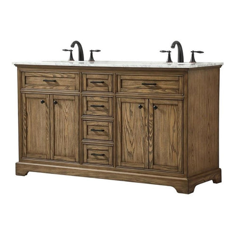 Elegant Decor Americana 60" Aluminum Alloy Double Bathroom Vanity in Driftwood