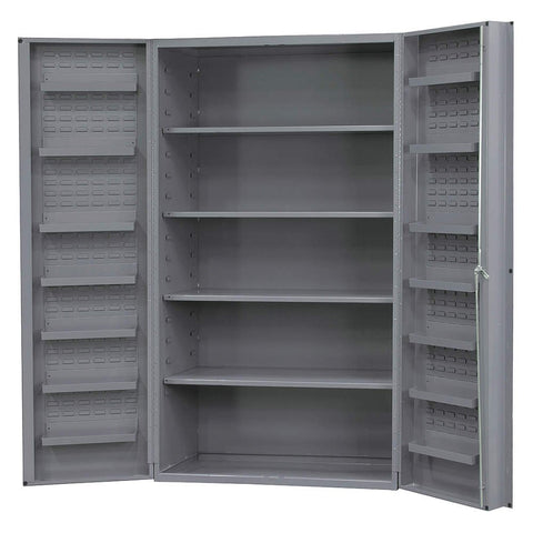 Heavy Duty Cabinet 14 Gauge 48 x 24 x 72 4 Adjustable Shelves 4 Inch Deep Box Doors with Louvered Panel 12 Door Shelves Lockable Chrome Handle with Keys Gray