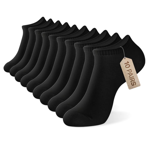 MONFOOT Men's/Women's 10 Pairs Thin Cotton Low Cut Ankle Socks, Black Large Multipack