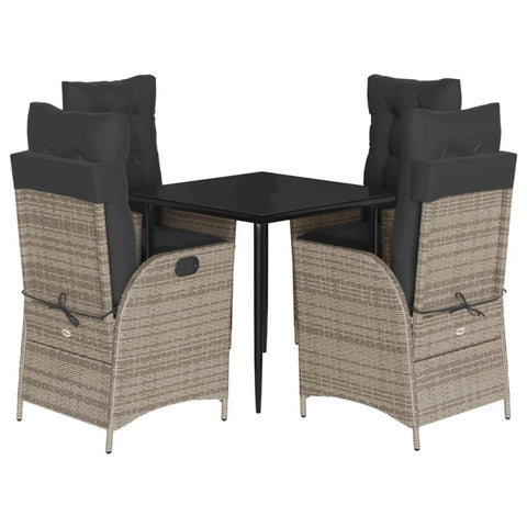 vidaXL 5 Piece Patio Dining Set - Adjustable Recliners, Cushions, PE Rattan, Gray - Outdoor Garden/Backyard Furniture