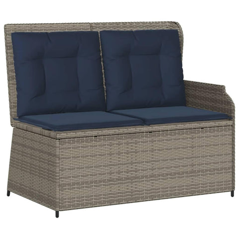 vidaXL Reclining Patio Bench - Gray Poly Rattan Outside Seating with Cushions, Adjustable Backrest, 43.3"x26.4"x37.4â€