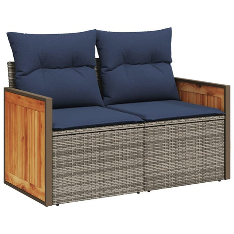 vidaXL Patio Sofa with Cushions 2-Seater, Outdoor Loveseat with Storage, Outdoor Seating for Balcony Garden Porch, Gray Poly Rattan