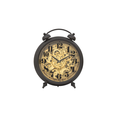 Yosemite Home Decor Modern Metal Gear Table Top Clock in Black and Brass