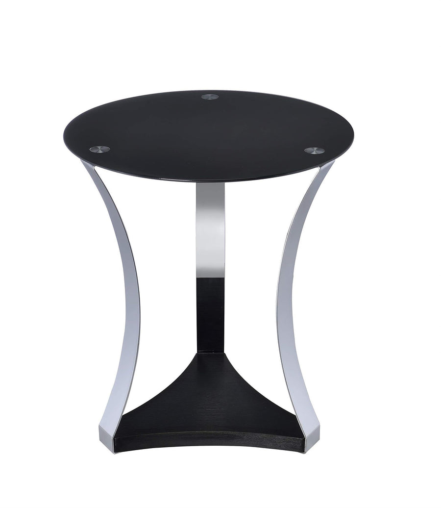 Acme Geiger Round Glass Top End Table in Black and Rose Gold