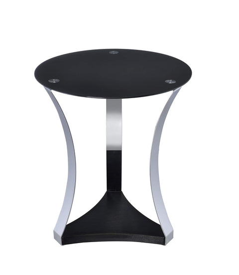 Acme Geiger Round Glass Top End Table in Black and Rose Gold