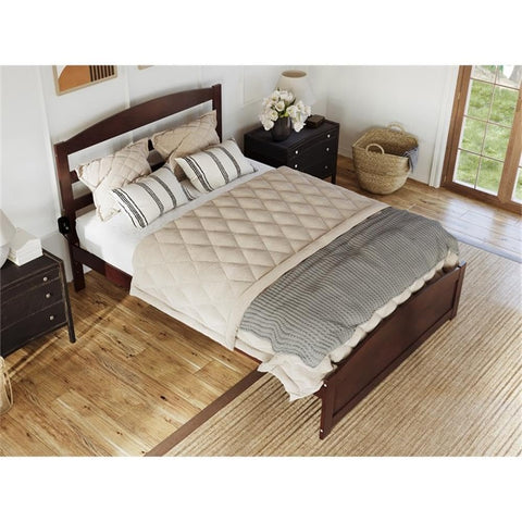 AFI Warren Solid Wood Queen Bed with USB Charging Station w/Footboard in Walnut