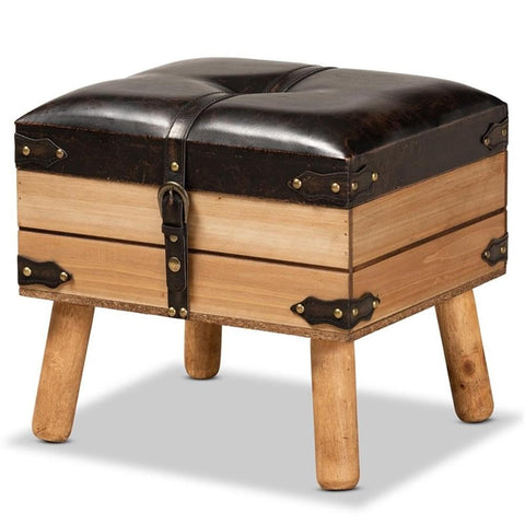 Baxton Studio Amena Dark Brown and Oak Finished Wood Small Storage Ottoman