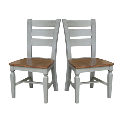 IC INTERNATIONAL CONCEPTS Vista Solid Wood Ladderback Chairs in Distressed Hickory/Stone - Set of 2