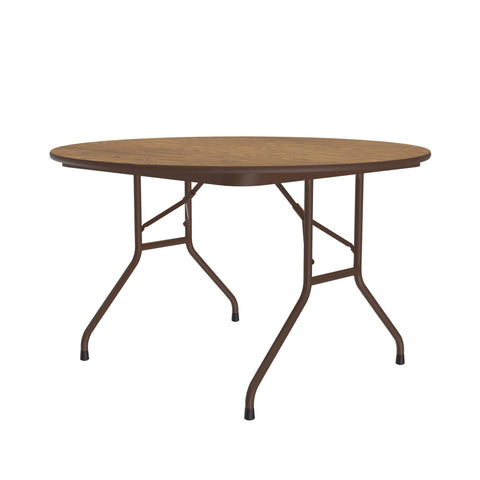 Correll 48" Round, Commercial Folding Table, Medium Oak HP Laminate Top, Heavy 3/4" Core, USA Made, Steel Apron, Made in The USA (CF48PX-06)