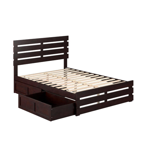 AFI, Oxford Full Platform Bed with Matching Footboard & Set of 2 Under-Bed Storage Drawers, Espresso